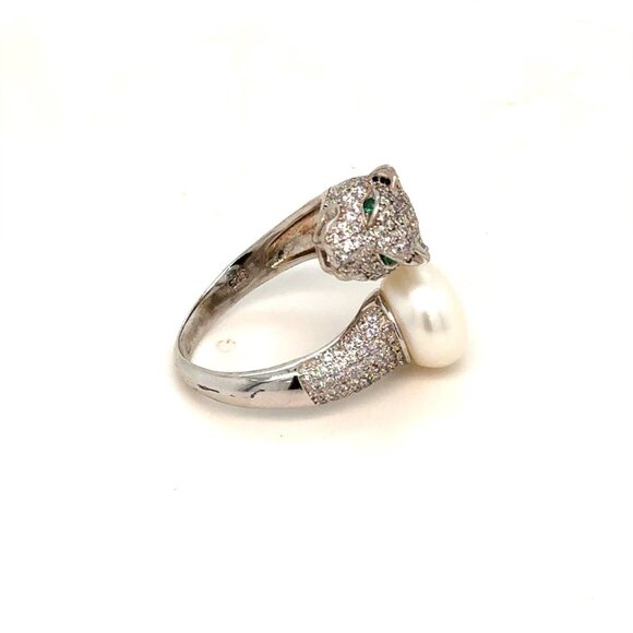 Panther Bypass Pearl 925 Silver Ring - Picture 1 of 12